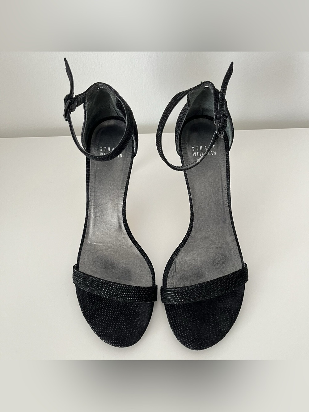 Stuart Weitzman Nunaked Leather Strappy Heels Sandals Size 8 Black Eveningwear - Picture 2 of 5